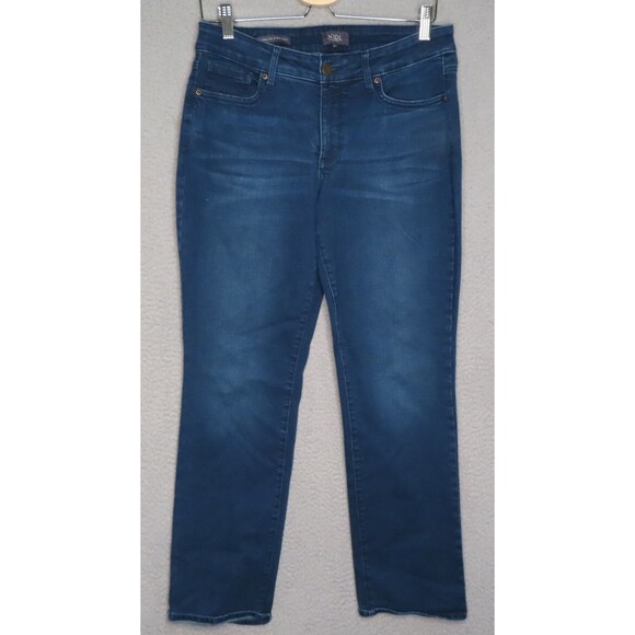 NYDJ Jeans Marilyn Straight Women 10P Petite Blue Rhinestone Lift Tuck Stretch - Picture 1 of 13